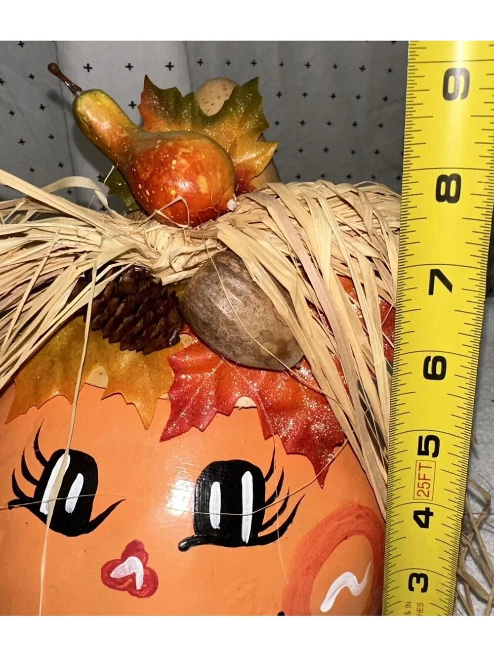 Halloween Jack O Lantern Pumpkin Hand Painted Gourd Folk Art Fall Thanksgiving